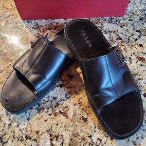 Mens Prada Black Leather Sandals. Size 10.5